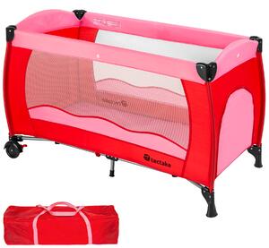 Tectake 402415 travel cot for children 126x65x80cm with carry bag - pink