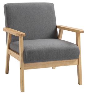 HOMCOM Linen Upholstered Pine Wood Accent Armchair Grey/Oak