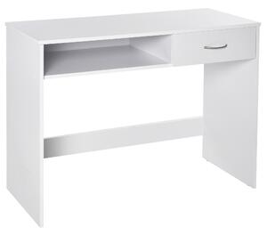 HOMCOM Modern Computer Work Desk Table Study w/ Shelf Drawer Standing Writing Station Display Stylish Storage Compact White
