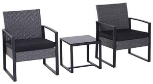 Outsunny PE Rattan Garden Furniture 2 Seater Patio Bistro Set Weave Conservatory Sofa Coffee Table and Chairs Set Grey