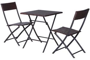 Outsunny PE Rattan Garden Furniture 2 Seater Patio Rattan Bistro Set Folding for 2 Outdoor Square Table and Chair Set (Brown)