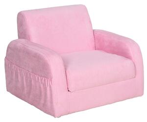 HOMCOM Kids Flannel Upholstered 2-in-1 Armchair Lounger Pink