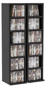 HOMCOM Media Display Shelf, 204 CD Capacity, 2 Set, Blu-Ray DVD Tower Rack, Adjustable Shelves, Bookcase Storage Organiser, Black