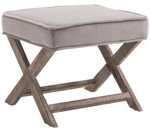 HOMCOM Padded Footstool with Velvet Cover and X Leg Chair, Shabby Chic Footrest, Solid Rubber Wood, 49.5 x 45 x 41 cm, Grey