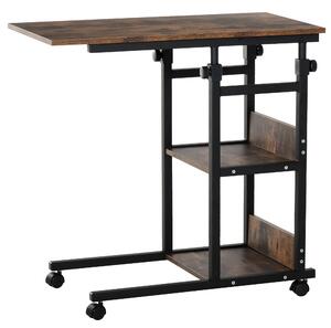 HOMCOM Industrial C-Shaped Side Table, Mobile End Desk with 3-Tier Storage, Adjustable Height, on Wheels