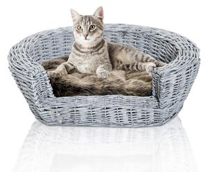 PawHut Pet Basket Sofa Bed, 57Lx46Wx17.5H cm, Willow Rattan-Grey