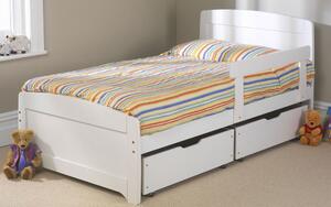 Friendship Mill Wooden Rainbow Kids Bed, Single Short, 2 Side Drawers, White, Matching Guard Rail