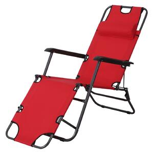 Outsunny 2 in 1 Sun Lounger Folding Reclining Chair Garden Outdoor Camping Adjustable Back with Pillow (Red)
