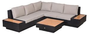Outsunny 5-Seater Rattan Garden Furniture Outdoor Sectional Corner Sofa and Coffee Table Set Conservatory Wicker Weave w/ Armrest and Cushions, Black