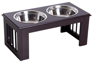 PawHut Pet Feeder, Stainless Steel, Large Capacity, with Stand, Easy Clean, Brown