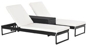 Outsunny 2 Seater Rattan Sun Lounger Garden Outdoor Wicker Weave Recliner Bed Side Table Set Patio Furniture with Cushion - Black