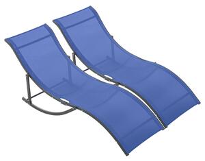 Outsunny Set of 2 S-shaped Foldable Lounge Chair Sun Lounger Reclining Outdoor Chair for Patio Beach Garden Blue