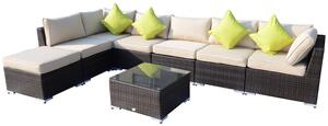 Outsunny 8pc Rattan Sofa Garden Furniture Aluminium Outdoor Patio Set Wicker Seater Table - Mixed Brown