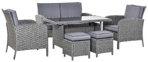 Outsunny 6-Seater Outdoor Patio Rattan Dining Table Sets All Weather PE Wicker Sofa Furniture Set for Backyard Garden w/ Cushions Grey