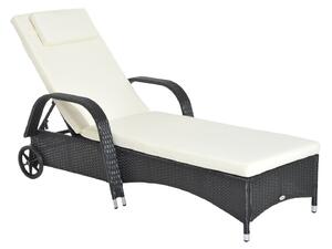 Outsunny Garden Rattan Furniture Single Sun Lounger Recliner Bed Reclining Chair Patio Outdoor Wicker Weave Adjustable Headrest - Black