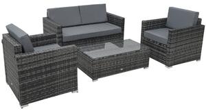 Outsunny 4 Pieces Wicker Steel Rattan Sofa Set Garden Chair Seat Furniture Patio Grey