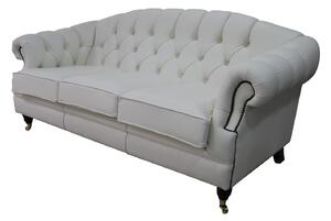 Chesterfield 3 Seater White Leather Sofa Settee Custom Made In Victoria Style