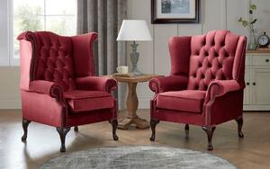 Chesterfield Queen Anne Beatrice + Carlton Flat Wing Armchairs Malta Red 14