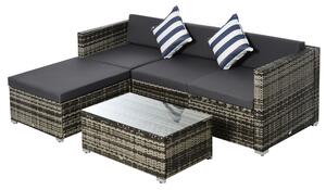 Outsunny 4-Seater Garden Rattan Furniture Set, Outdoor Sectional Conversation PE Rattan Sofa Set, with Cushions Pillows and Glass Table, Mixed Grey