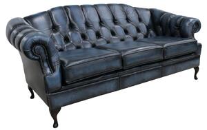 Chesterfield 3 Seater Antique Blue Leather Sofa Settee Custom Made In Victoria Style