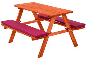 403243 kids wooden picnic bench with soft cushions - red