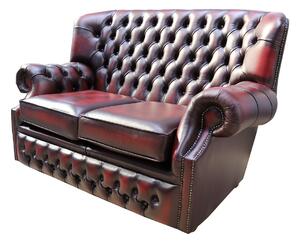 Chesterfield 2 Seater Antique Oxblood Red Leather Sofa Bespoke In Monks Style