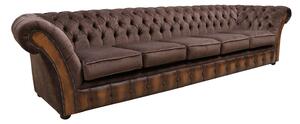 Chesterfield 5 Seater Sofa Antique Tan Leather Pimlico Mocha Fabric In Jepson Style