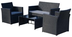 Outsunny 4-Seater Rattan Sofa Set Garden Furniture Wicker Weave 2-seater Bench Chair & Coffee Table Conservatory Furniture, Black