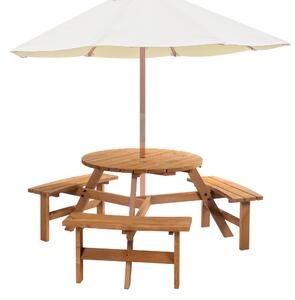 Outsunny Fir Wood Pub Parasol Table and Bench Set 6 Person Heavy Duty Patio Dining Garden Outdoor Furniture