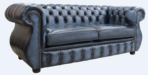 Chesterfield 2.5 Seater Antique Blue Leather Sofa Bespoke In Kimberley Style
