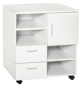 HOMCOM Mobile Storage Cabinet Sideboard Cupboard with Drawers 4 Shelves Lockable Wheels White