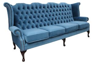 Chesterfield 4 Seater High Back Wing Sofa Amalfi Cadet Blue Velvet In Queen Anne Style