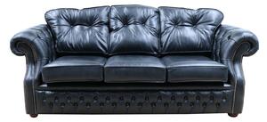 Chesterfield 3 Seater Old English Black Real Leather Sofa Bespoke In Era Style