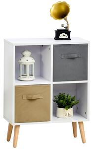 HOMCOM Freestanding 4 Cube Storage Cabinet Unit w/ 2 Fabric Drawers Handles Home Office Organisation Shelves Furniture 54.5L x 24W x 69.5H cm