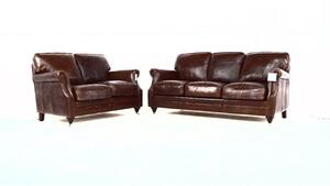 Vintage Luxury 3+2 Seater Settee Sofa Suite Distressed Brown Real Leather