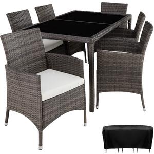 403397 rattan garden furniture set 6+1 with protective cover - grey