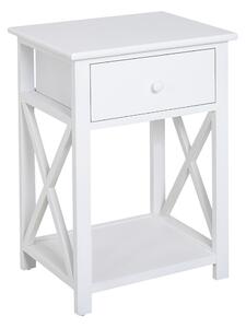 HOMCOM Traditional Accent End Table With 1 Drawer,X Bar Bottom Storage Shelf, for Living Room Bedroom Room 40L x 30W x 55H cm - White