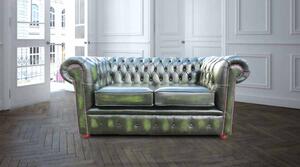 Chesterfield 2 Seater Antique Green Real Leather Sofa Settee In Classic Style