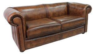 Chesterfield 1930&#039;s 3 Seater Antique Tan Leather Sofa Settee In Classic Style