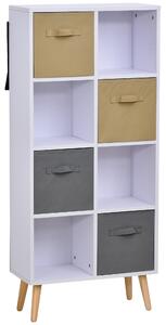 HOMCOM Freestanding 8 Cube Storage Cabinet Unit w/ 4 Fabric Drawers Handles Home Office Organisation Shelves Furniture 54.5L x 24W x 122.5H cm