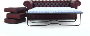 Chesterfield 3 Seater Sofabed Antique Oxblood Red Real Leather In Classic Style