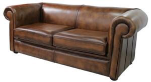 Chesterfield 1930&#039;s 3 Seater Antique Tan Leather Sofa Settee In Classic Style