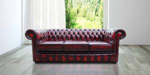 Chesterfield 3 Seater Antique Oxblood Red Leather Sofa In Classic Style