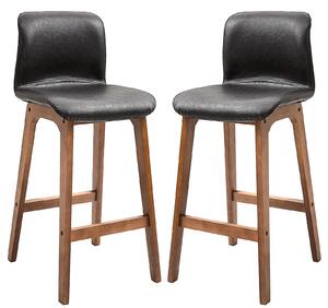 HOMCOM 2 Pcs 93cm Faux Leather Bar Stools Wooden Frame w/ Footrest Padding High Back Modern Comfortable Seats Brown