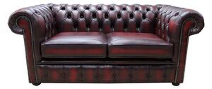 Chesterfield 2 Seater Antique Oxblood Real Leather Tufted Buttoned Sofa Settee In Classic Style