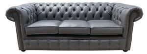 Chesterfield 3 Seater Bonded Grey Leather Sofa Bespoke In Classic Style