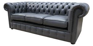 Chesterfield 3 Seater Bonded Grey Leather Sofa Bespoke In Classic Style