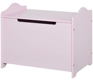 HOMCOM Wooden Kids Children Toy Storage Organizer Chest Safety Hinge Play Room Furniture Pink 60 x 40 x 48 cm