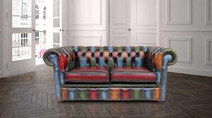 Chesterfield 2 Seater Patchwork Antique Leather Sofa Settee Bespoke In Classic Style