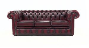 Chesterfield 3 Seater Antique Oxblood Red Real Leather Tufted Buttoned Sofa In Classic Style